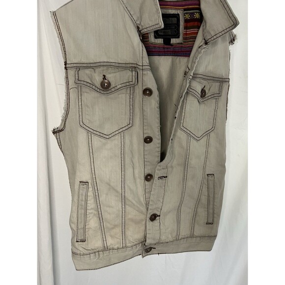 21MEN Denim Vest Tan Sleeveless Jacket Button Front Western Style large - Picture 1 of 7